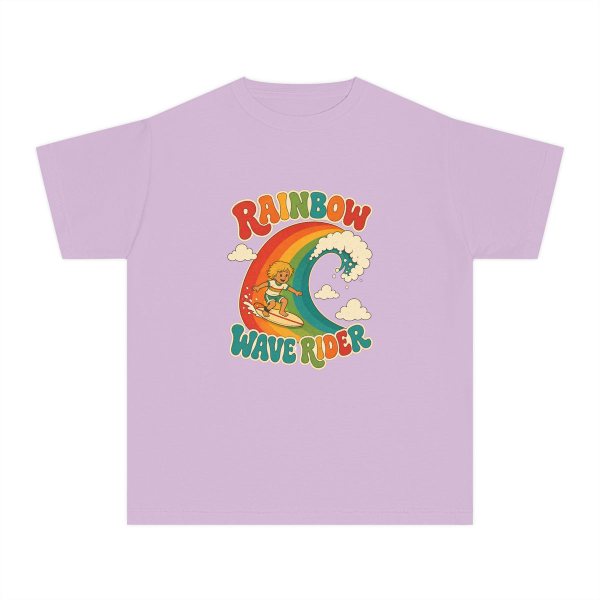 Rainbow Wave Rider Kids Tee | Rainbow Wave Kids Shirt | Youth Beach T-Shirt | Surf Kid Gift