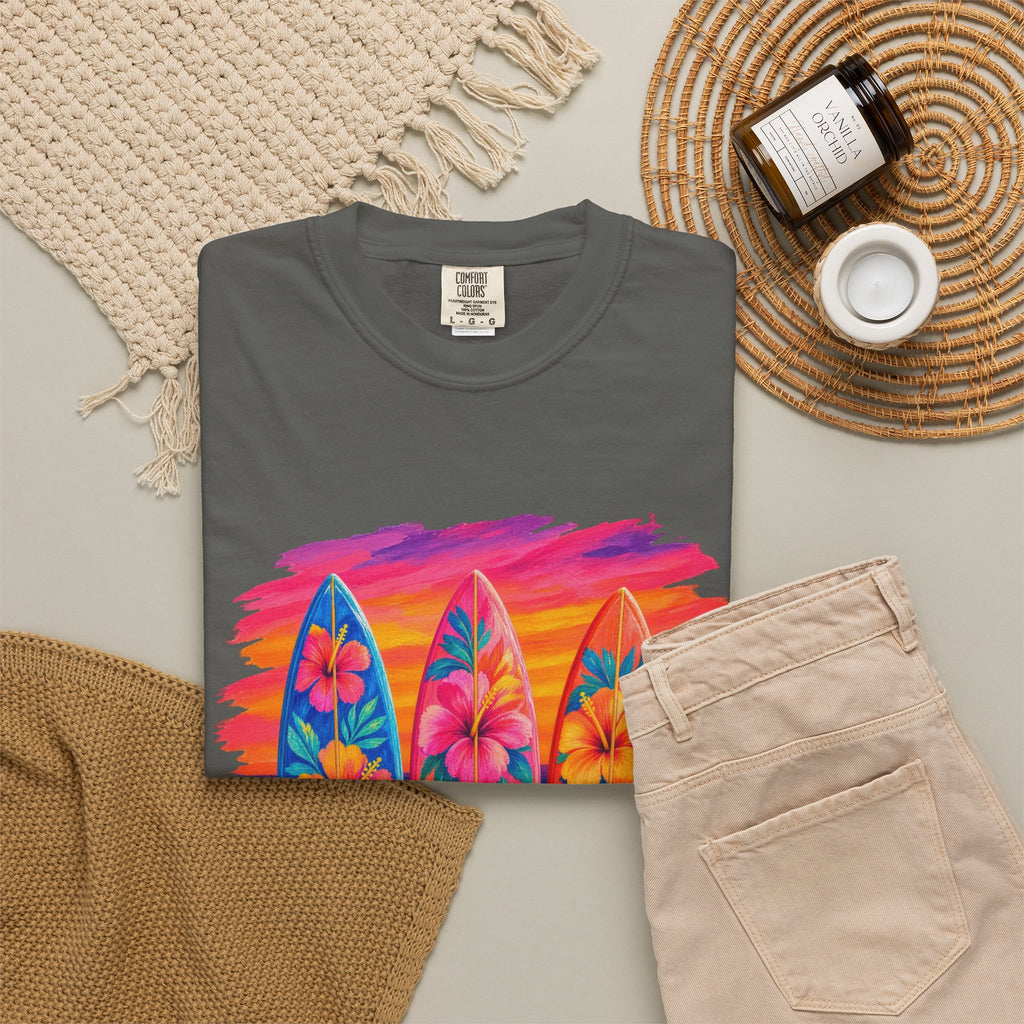 Floral Surfboards Shirt | Surfboard Quiver Sunset Tee | Comfort Colors T-Shirt