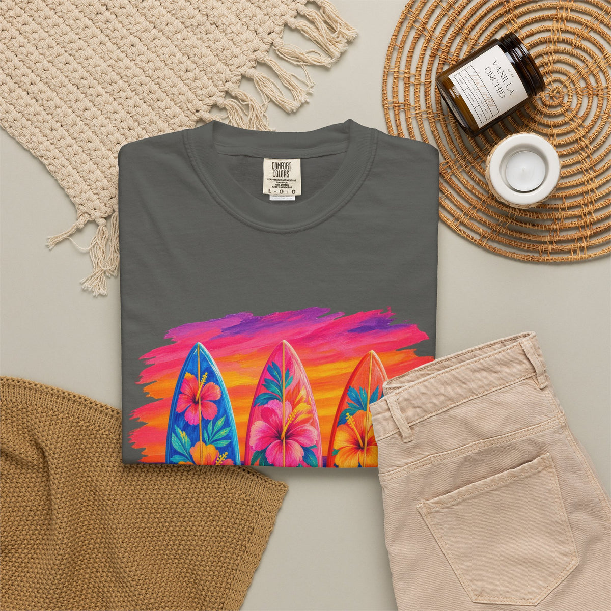Floral Surfboards Shirt | Surfboard Quiver Sunset Tee | Comfort Colors T-Shirt