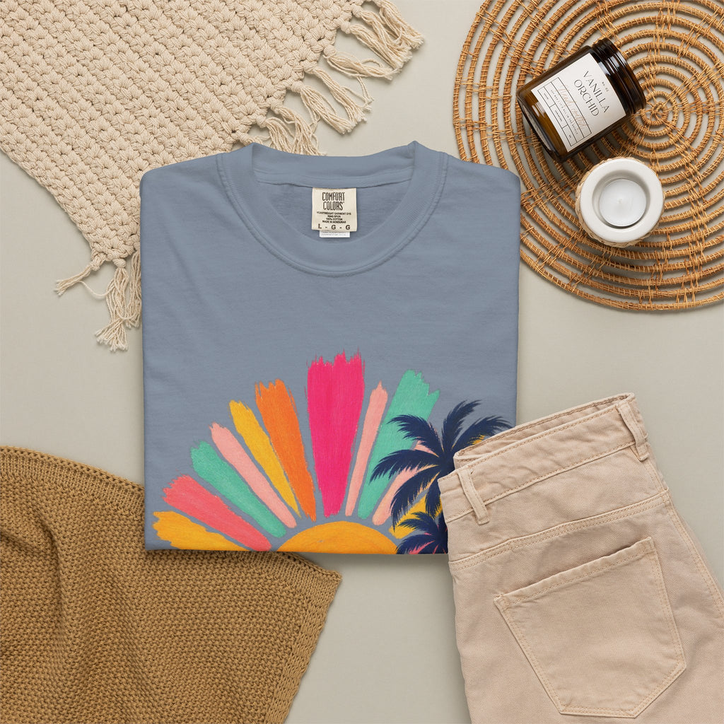 Pastel Sunrise Palm Shirt | Retro Sun Rays Beach Tee | Comfort Colors T-Shirt