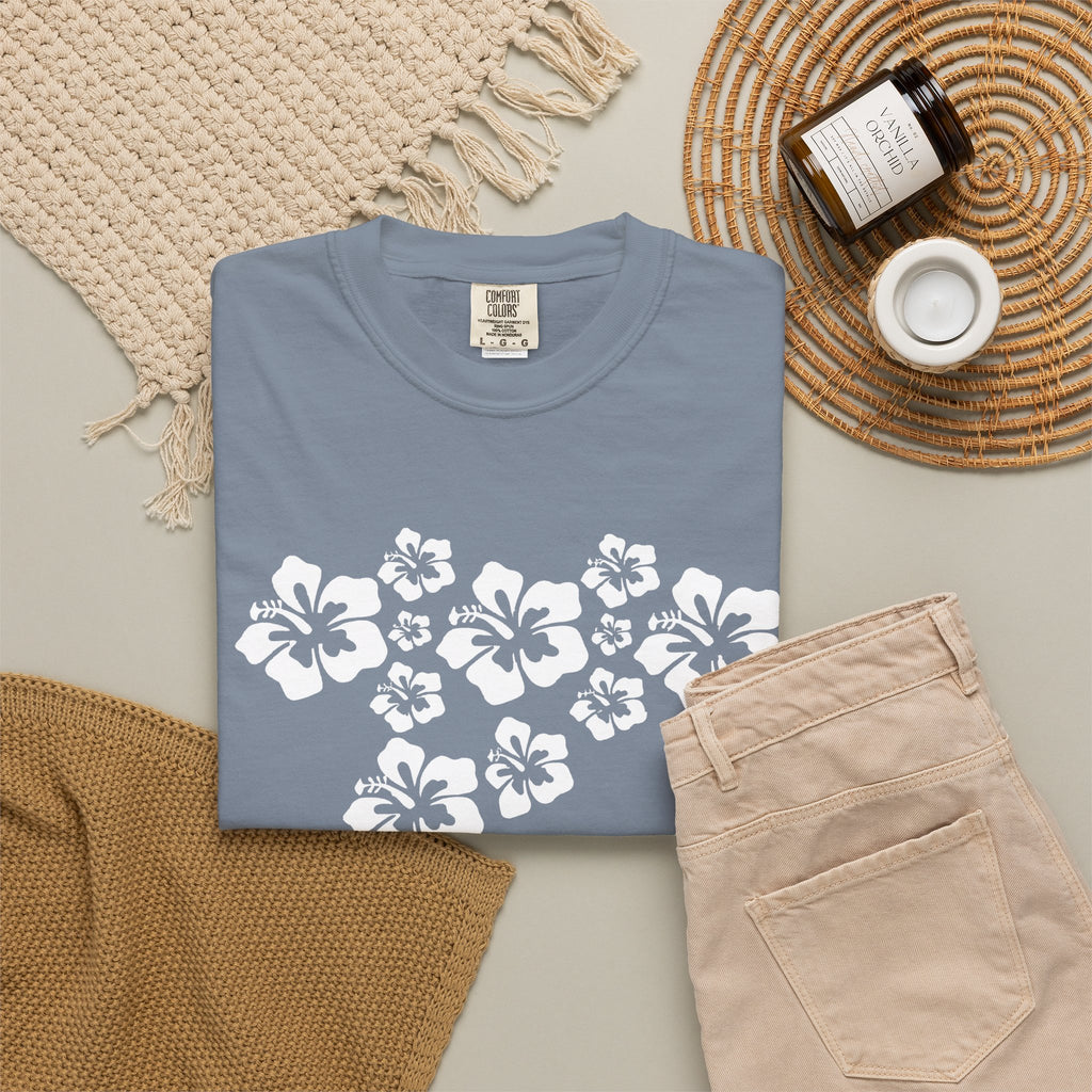 Hibiscus Flowers Tee | White Hibiscus Cluster Shirt | Tropical Island Flower T-Shirt | Comfort Colors