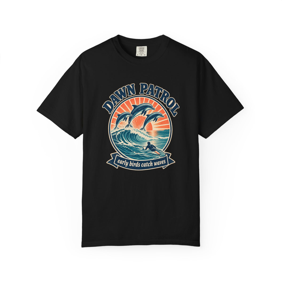 Dawn Patrol Dolphins Tee | Vintage Surf Dolphin Shirt | Early Birds Catch Waves T-Shirt | Comfort Colors Gift