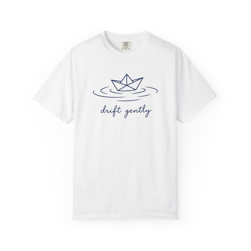 Drift Gently Tee | Paper Boat Minimalist Shirt | Calm Mindful T-Shirt | Comfort Colors Butter