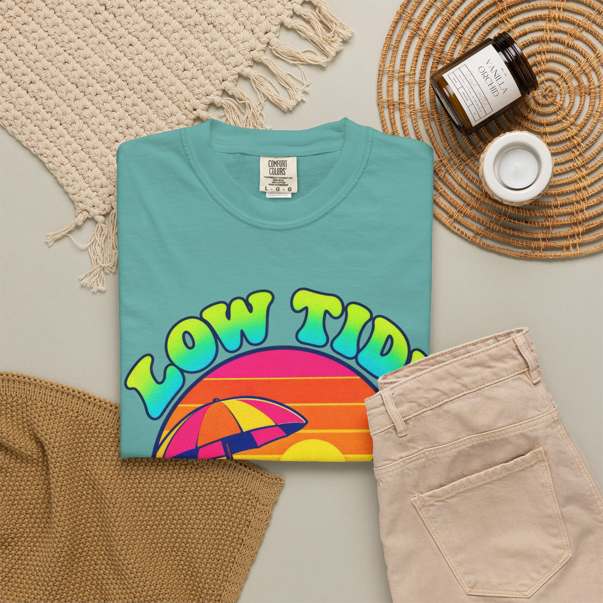 Low Tide High Vibes Tee | Good Vibes Beach Shirt | Colorful Tide Pool T-Shirt | Comfort Colors