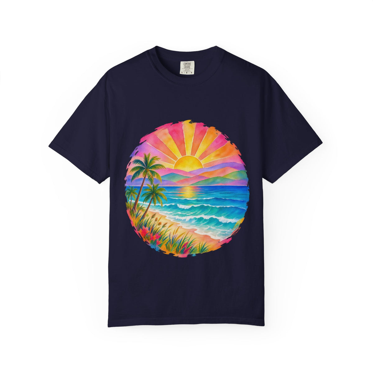 Pastel Coastal Badge Shirt | Watercolour Beach Sunset Tee | Comfort Colors T-Shirt
