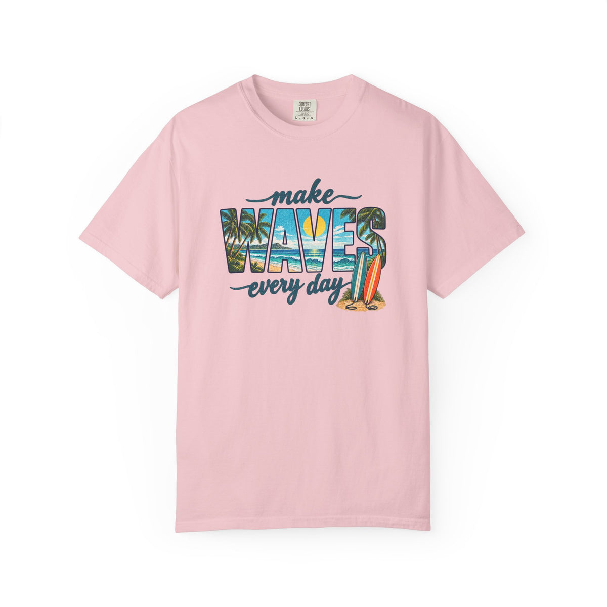 Make Waves Every Day Tee | Retro Wave Letter Surf Shirt | Tropical T-Shirt | Comfort Colors Gift