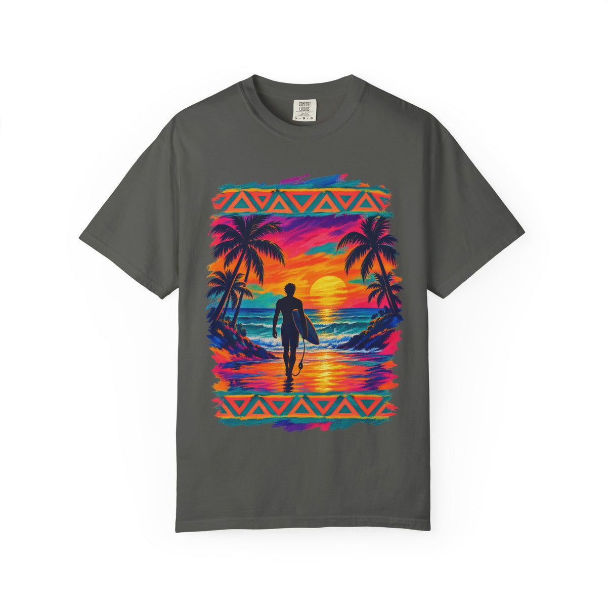 Surfer Walking To The Lineup Shirt | Tribal Sunset Surf Tee | Comfort Colors T-Shirt