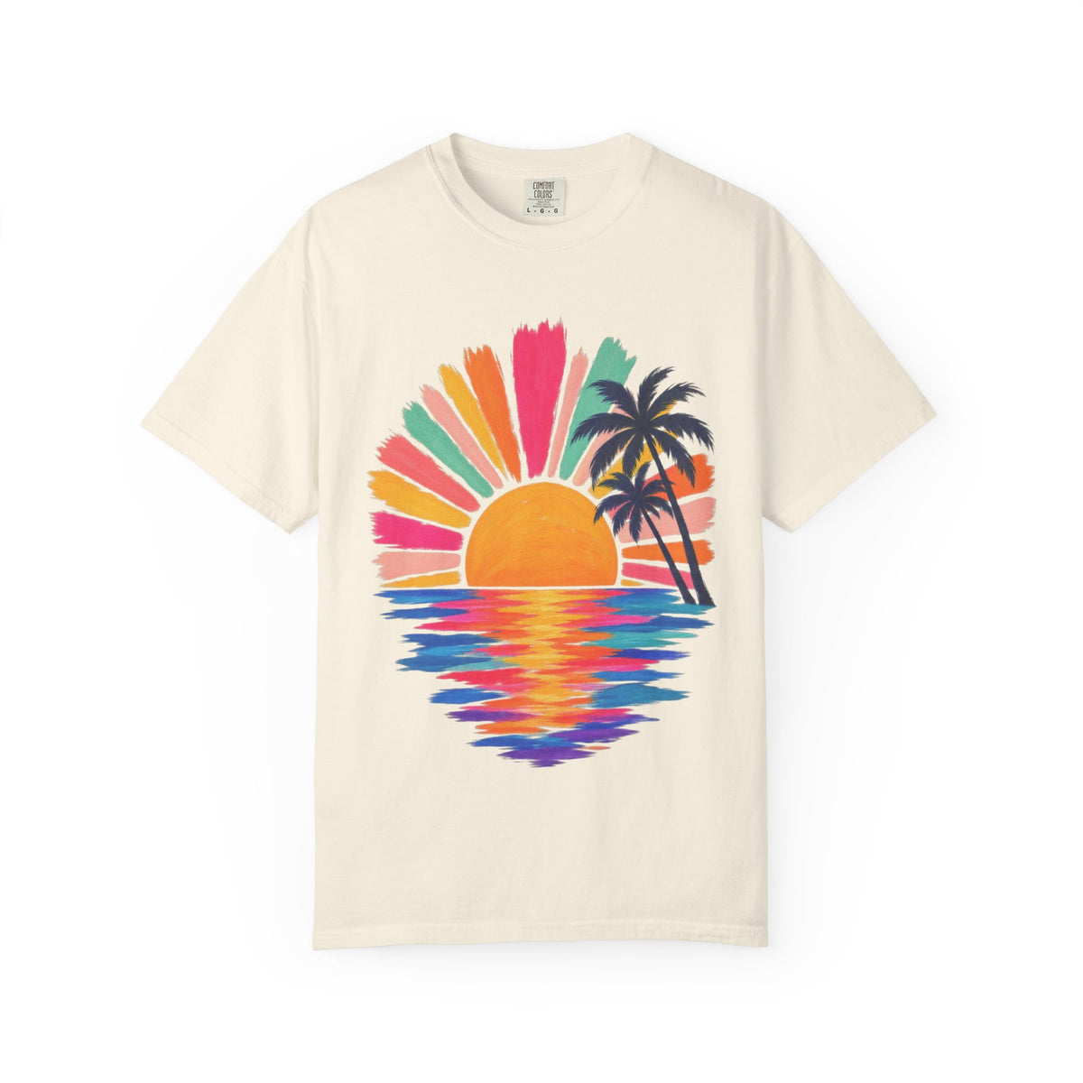 Pastel Sunrise Palm Shirt | Retro Sun Rays Beach Tee | Comfort Colors T-Shirt