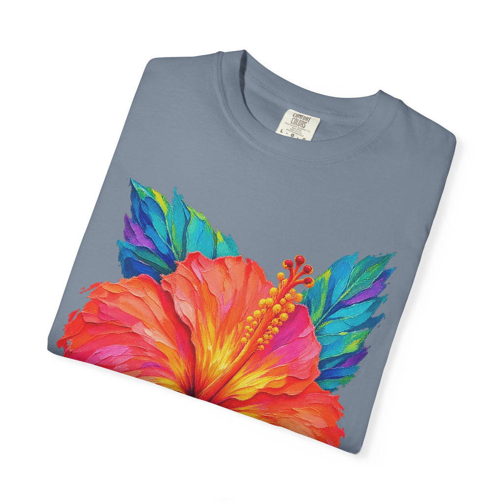 Painted Hibiscus Sunrise Shirt | Tropical Flower Tee | Comfort Colors T-Shirt