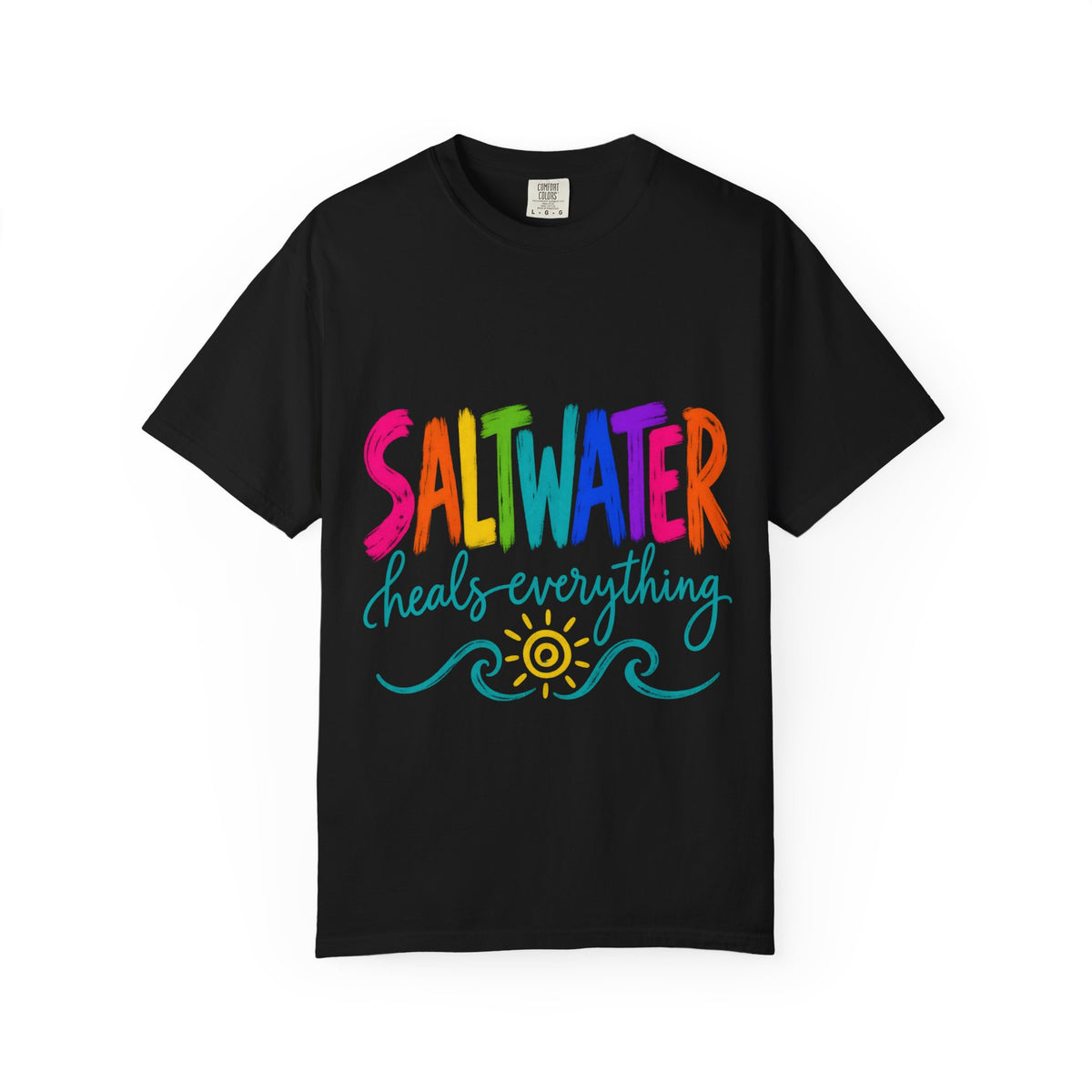 Saltwater Heals Everything Tee | Ocean Therapy Shirt | Colorful Brush Letter T-Shirt | Comfort Colors