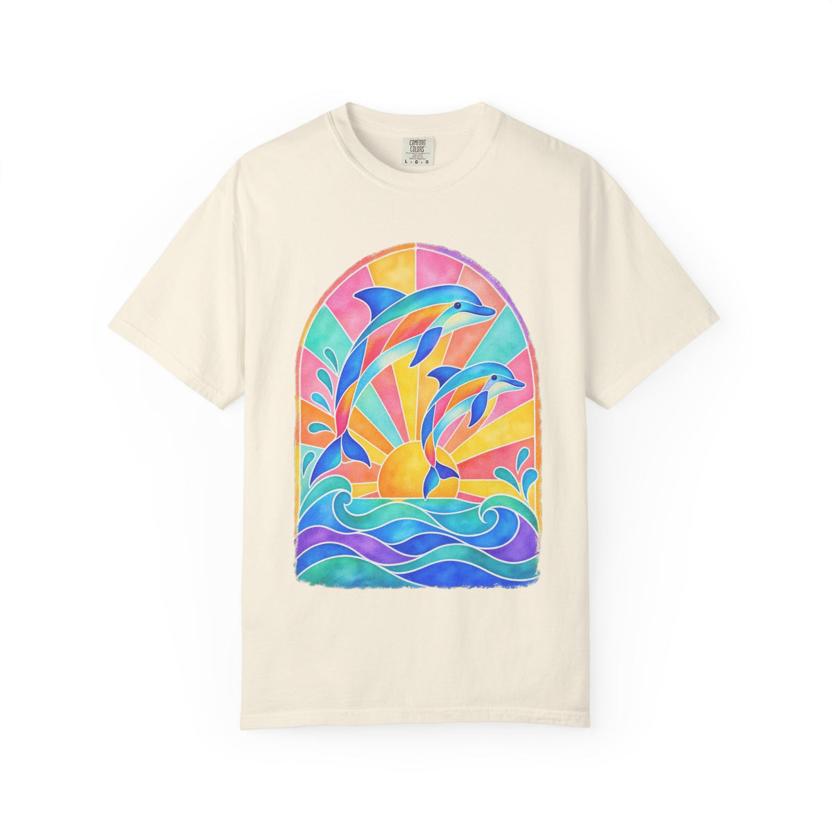 Pastel Dolphin Shirt | Stained Glass Dolphin Sunburst Tee | Comfort Colors T-Shirt