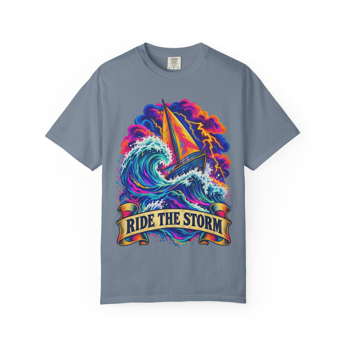 Ride The Storm Tee | Sailboat Big Wave Shirt | Bold Ocean Art T-Shirt | Comfort Colors
