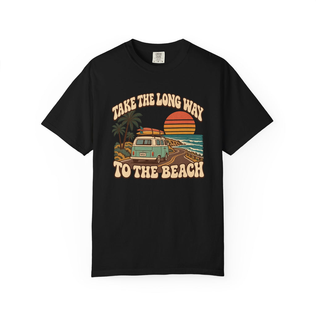 Take the Long Way to the Beach T-Shirt — Retro Surf Van Sunset Tee