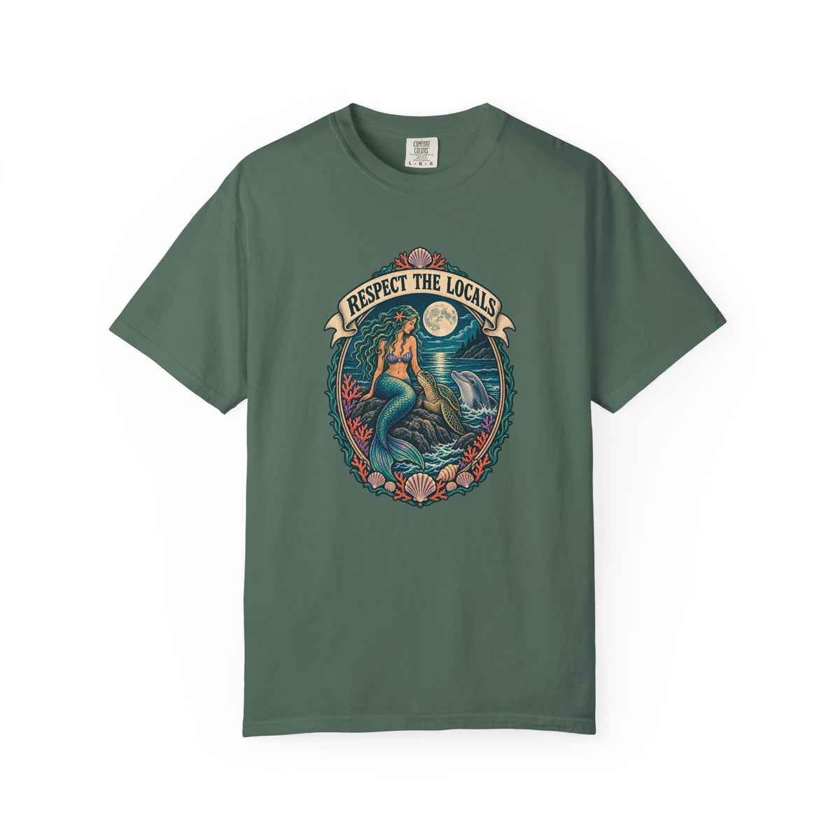 Respect The Locals Mermaid Tee | Vintage Mermaid Dolphin Shirt | Ocean Art T-Shirt | Comfort Colors Gift