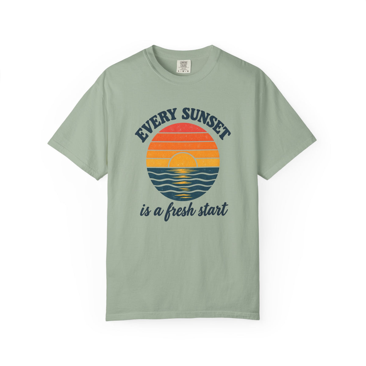 Every Sunset Is A Fresh Start Tee | Retro Sunset Stripe Shirt | Inspirational Beach T-Shirt | Comfort Colors Gift