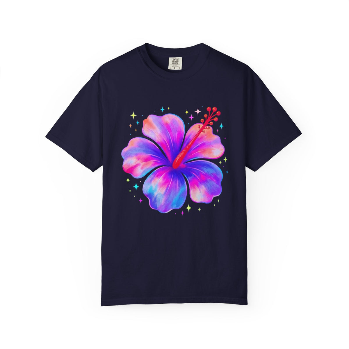 Tie Dye Hibiscus Tee | Neon Tropical Flower Shirt | Sparkly Hibiscus Graphic T-Shirt | Comfort Colors