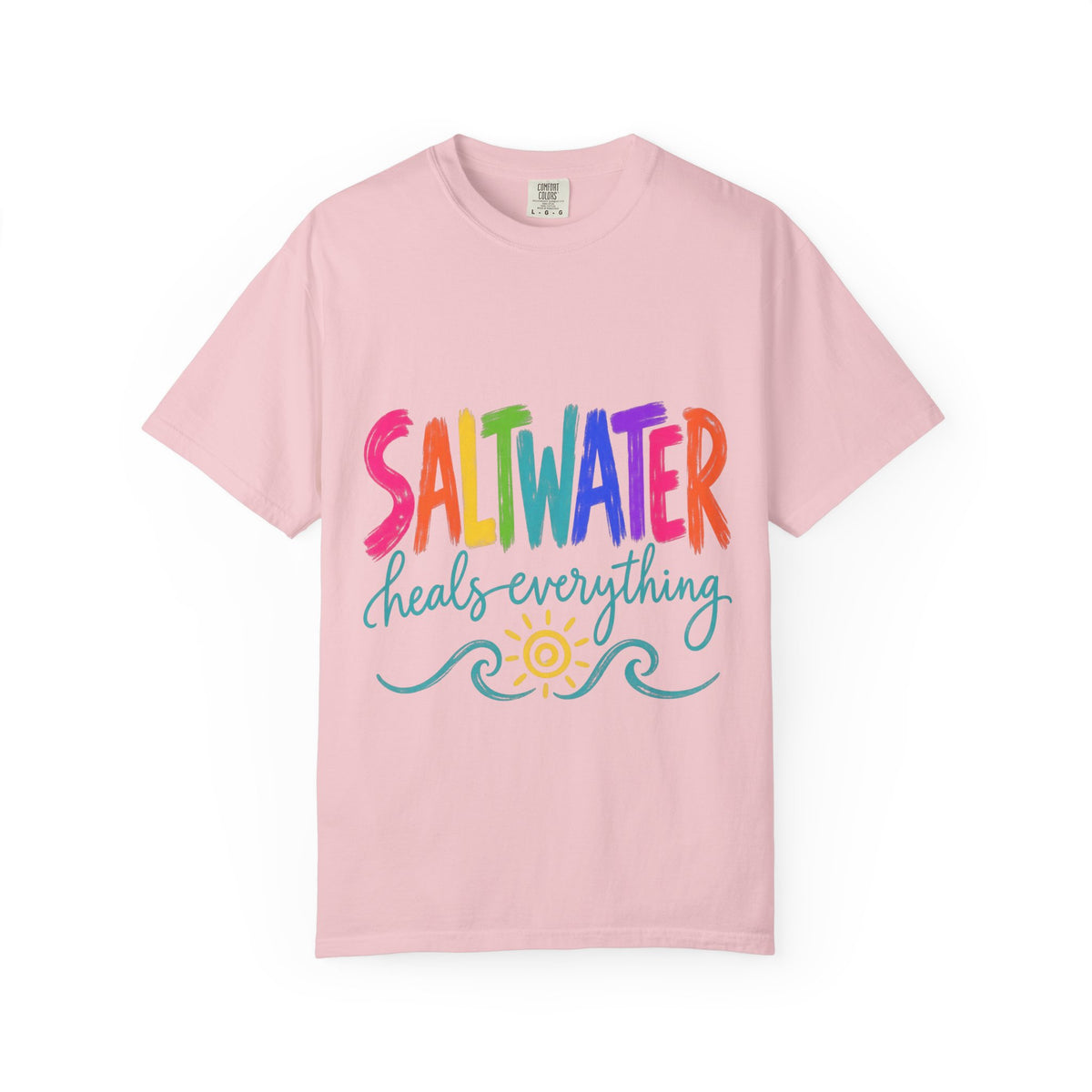 Saltwater Heals Everything Tee | Ocean Therapy Shirt | Colorful Brush Letter T-Shirt | Comfort Colors