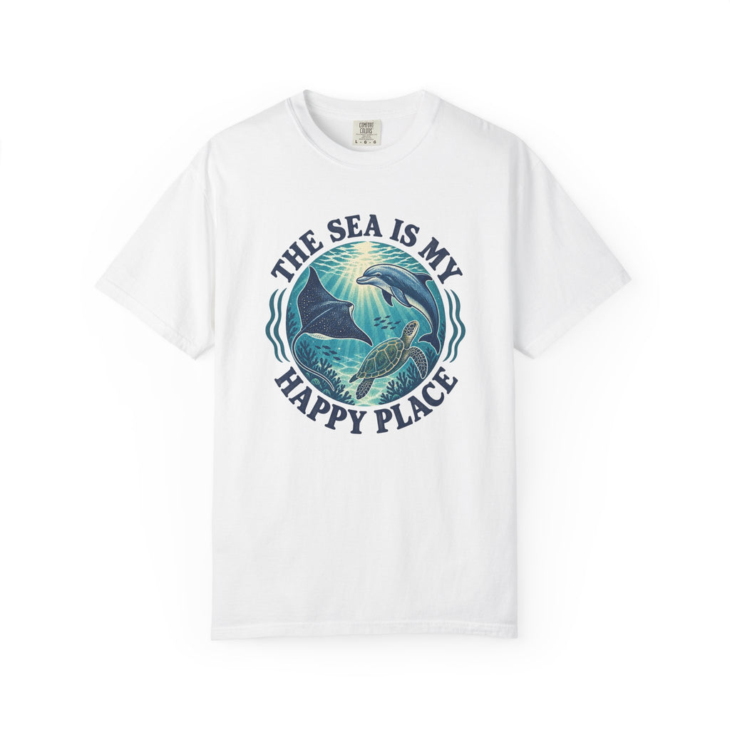 The Sea Is My Happy Place Tee | Ocean Life Turtle Dolphin Shirt | Marine T-Shirt | Comfort Colors Gift