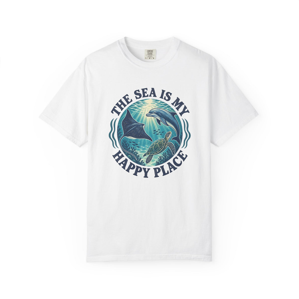 The Sea Is My Happy Place Tee | Ocean Life Turtle Dolphin Shirt | Marine T-Shirt | Comfort Colors Gift