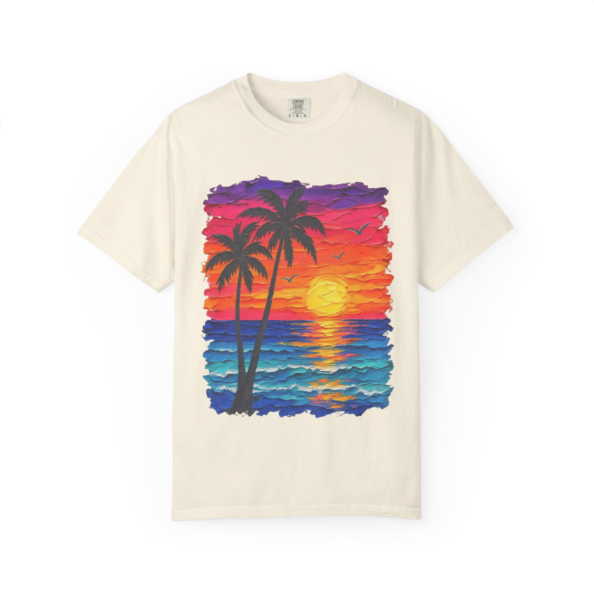 Palm Tree Sunset Shirt | Impasto Painted Beach Tee | Comfort Colors T-Shirt