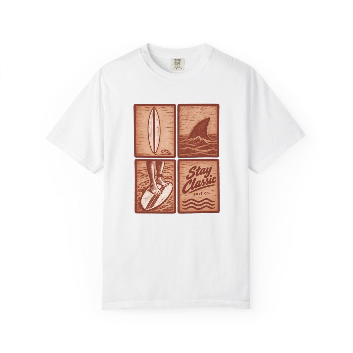 Stay Classic Surf Co Tee | Vintage Woodblock Surf Shirt | Retro Surf T-Shirt | Comfort Colors Gift