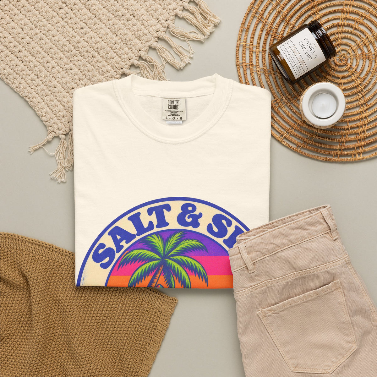 Salt & Sip Beach Bar Club Tee | Retro Sunset Badge Shirt | Tropical Cocktail T-Shirt | Comfort Colors