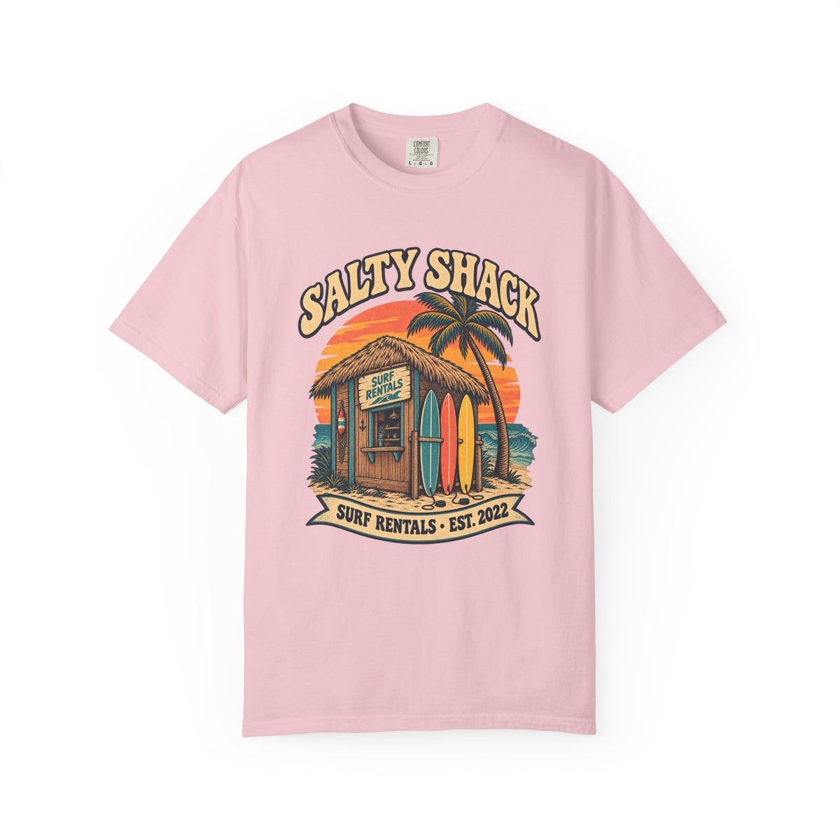 Salty Shack Surf Rentals Tee | Vintage Beach Hut Surf Shirt | Retro Surf Shop T-Shirt | Comfort Colors