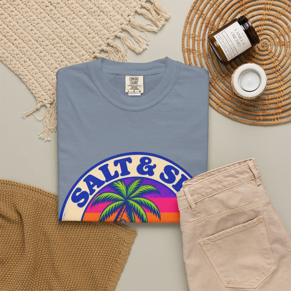 Salt & Sip Beach Bar Club Tee | Retro Sunset Badge Shirt | Tropical Cocktail T-Shirt | Comfort Colors