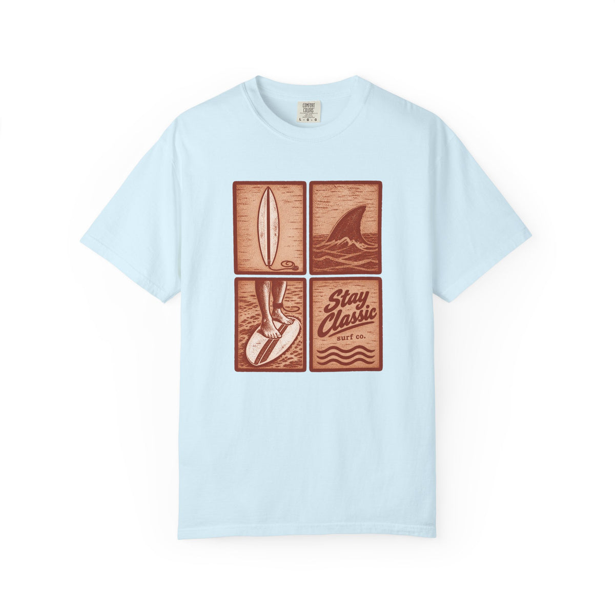 Stay Classic Surf Co Tee | Vintage Woodblock Surf Shirt | Retro Surf T-Shirt | Comfort Colors Gift