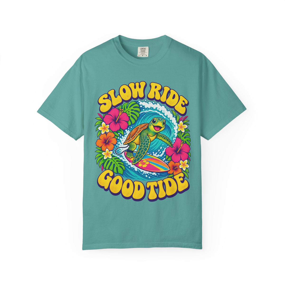 Slow Ride Good Tide Tee | Sea Turtle Surf Shirt | Groovy 70s Beach T-Shirt | Comfort Colors