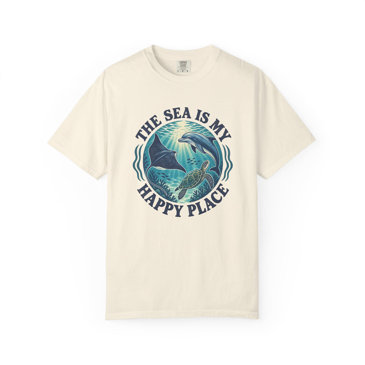 The Sea Is My Happy Place Tee | Ocean Life Turtle Dolphin Shirt | Marine T-Shirt | Comfort Colors Gift