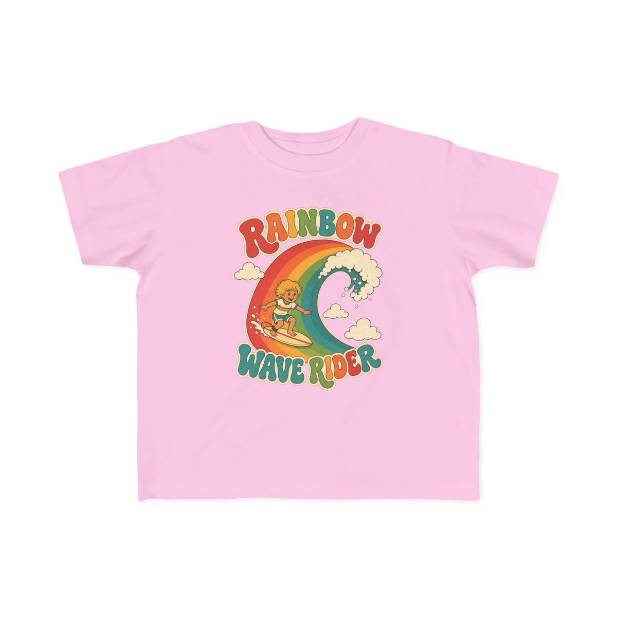 Rainbow Wave Rider Kids Tee | Rainbow Wave Kids Shirt | Toddler Beach T-Shirt | Surf Kid Gift