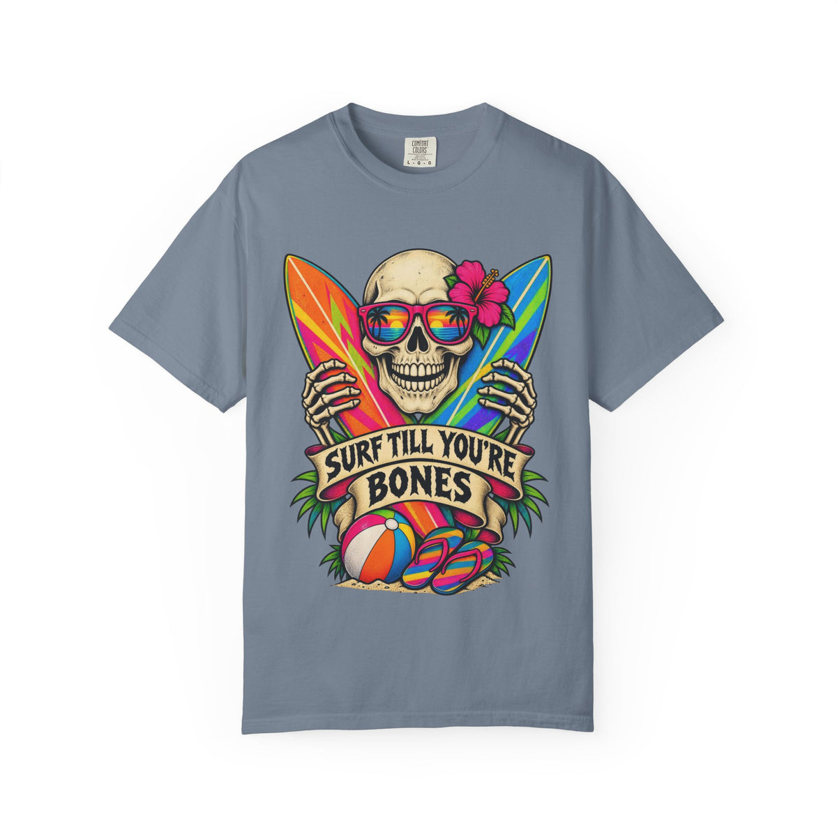 Surf Till You're Bones Tee | Funny Skeleton Surf Shirt | Retro Surfer T-Shirt | Comfort Colors