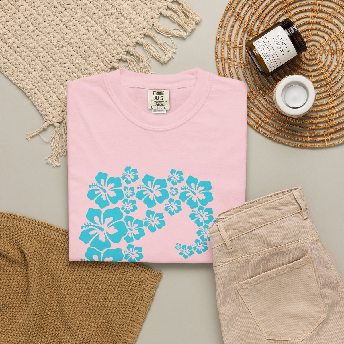 Hibiscus Wave Tee | Teal Flower Wave Shirt | Tropical Hawaiian Hibiscus T-Shirt | Comfort Colors
