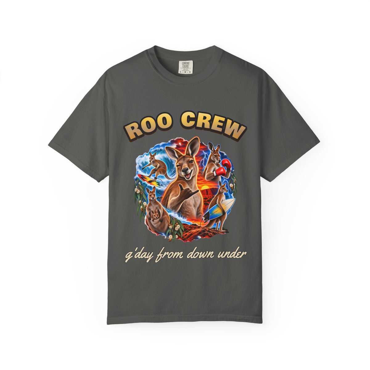Roo Crew Kangaroo Shirt | Funny Aussie Bootleg Tee | Comfort Colors T-Shirt