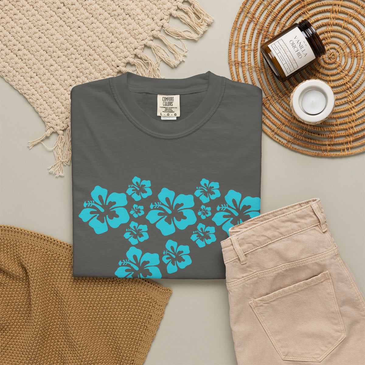 Hibiscus Flowers Tee | Teal Hibiscus Cluster Shirt | Tropical Island Flower T-Shirt | Comfort Colors