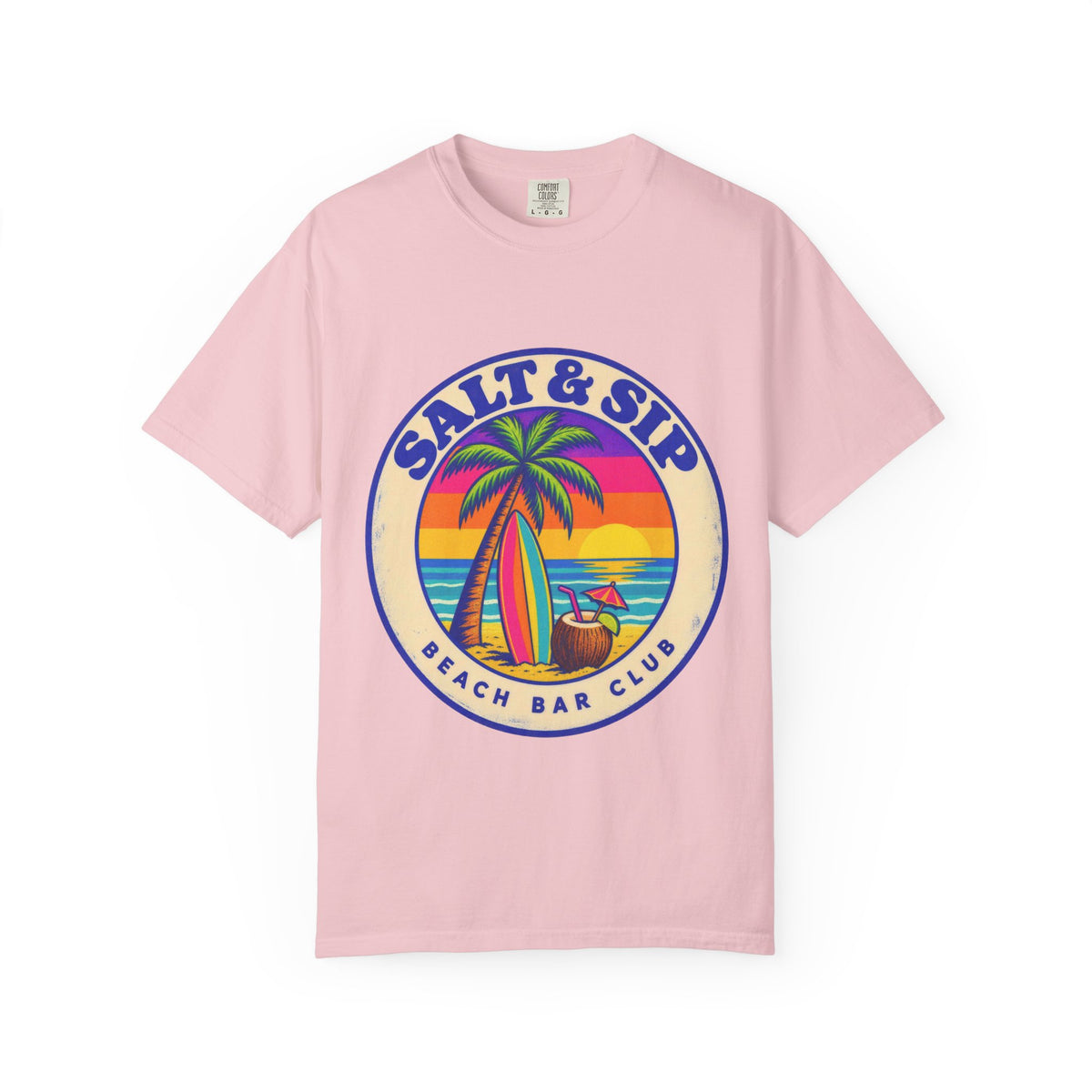 Salt & Sip Beach Bar Club Tee | Retro Sunset Badge Shirt | Tropical Cocktail T-Shirt | Comfort Colors