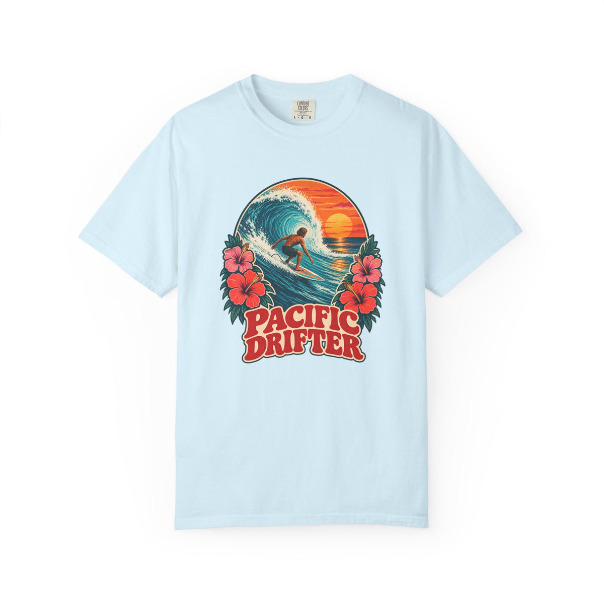 Pacific Drifter Tee | Retro Surfer Wave Hibiscus Shirt | Vintage Surf T-Shirt | Comfort Colors Gift