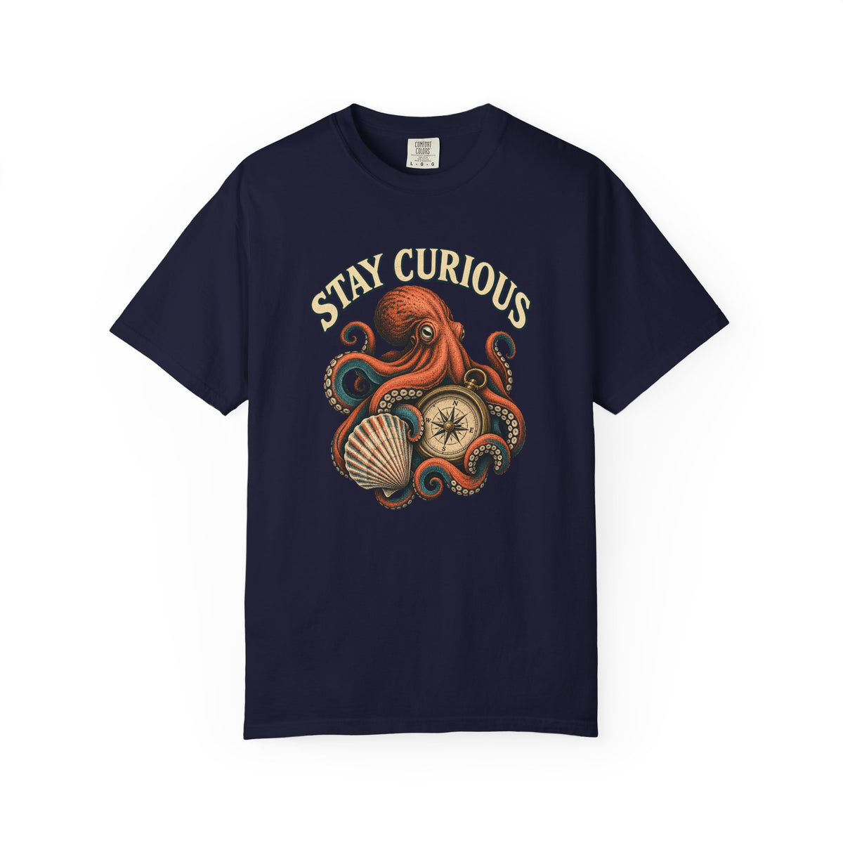 Stay Curious Octopus Tee | Vintage Octopus Compass Shirt | Nautical Ocean T-Shirt | Comfort Colors Gift