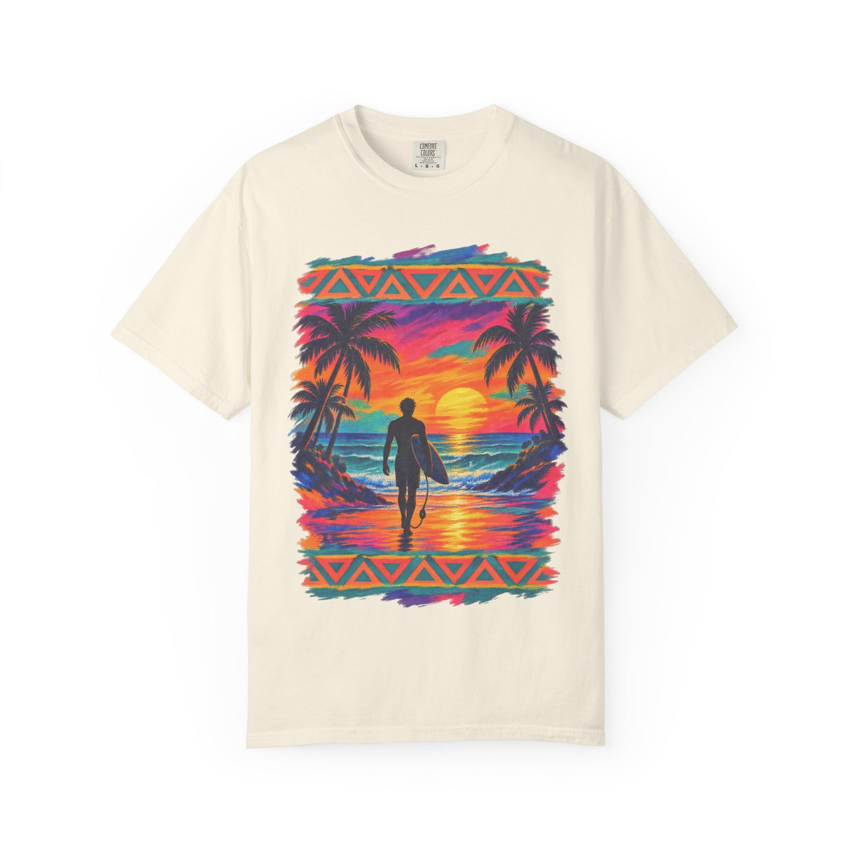 Surfer Walking To The Lineup Shirt | Tribal Sunset Surf Tee | Comfort Colors T-Shirt