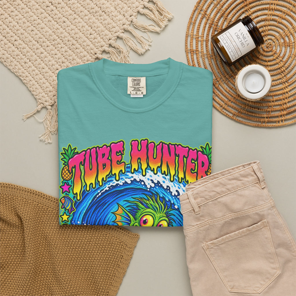 Tube Hunter Tee | 80s Comic Sea Monster Surf Shirt | Funny Barrel Wave T-Shirt | Comfort Colors