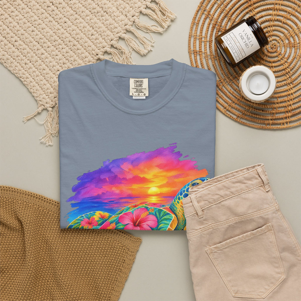 Floral Sea Turtle Shirt | Hibiscus Turtle Sunset Tee | Comfort Colors T-Shirt