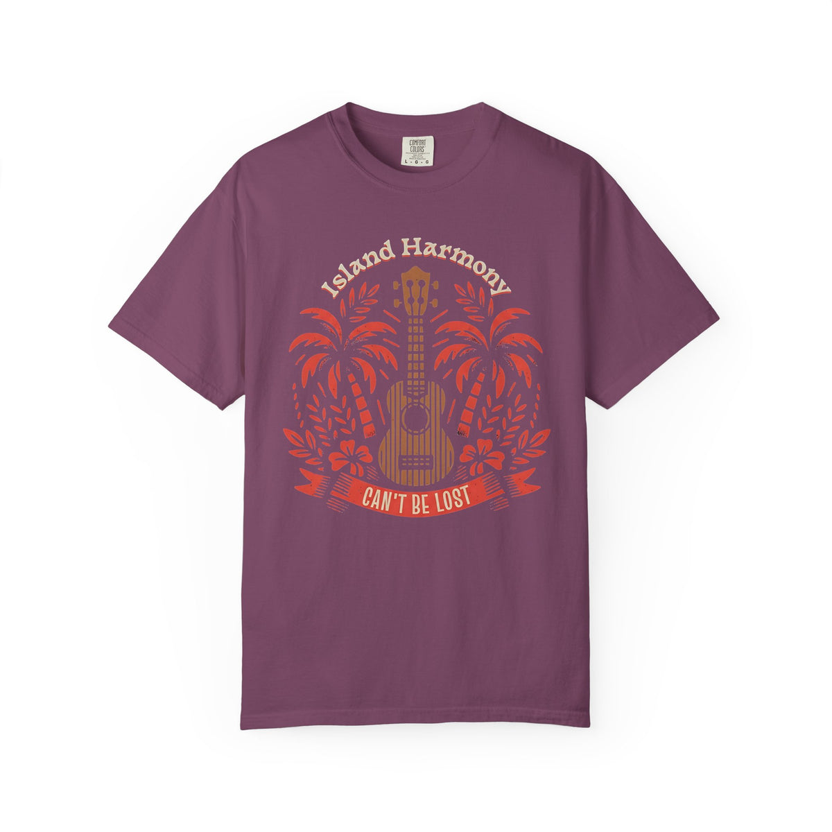 Island Harmony Guitar Tee | Can't Be Lost palm tree ukulele design