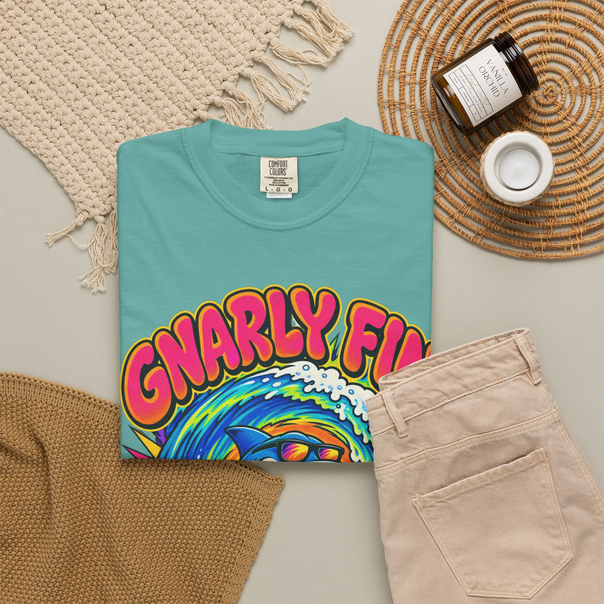 Gnarly Fin Surf Club Tee | Retro Shark Surf Shirt | Funny Shark T-Shirt | Comfort Colors