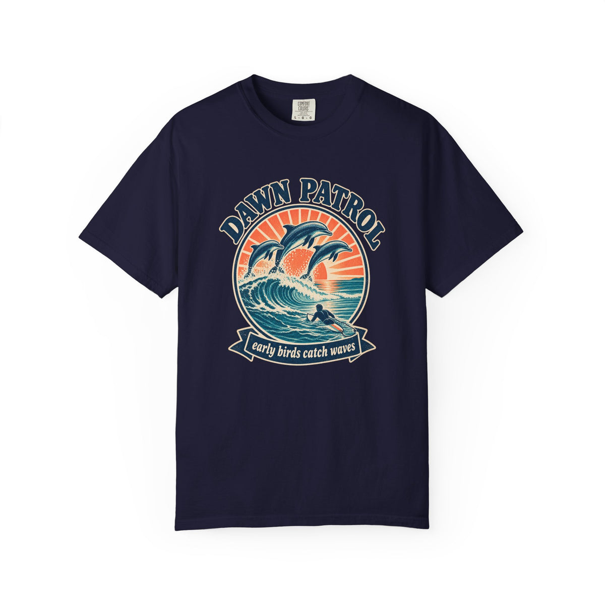 Dawn Patrol Dolphins Tee | Vintage Surf Dolphin Shirt | Early Birds Catch Waves T-Shirt | Comfort Colors Gift