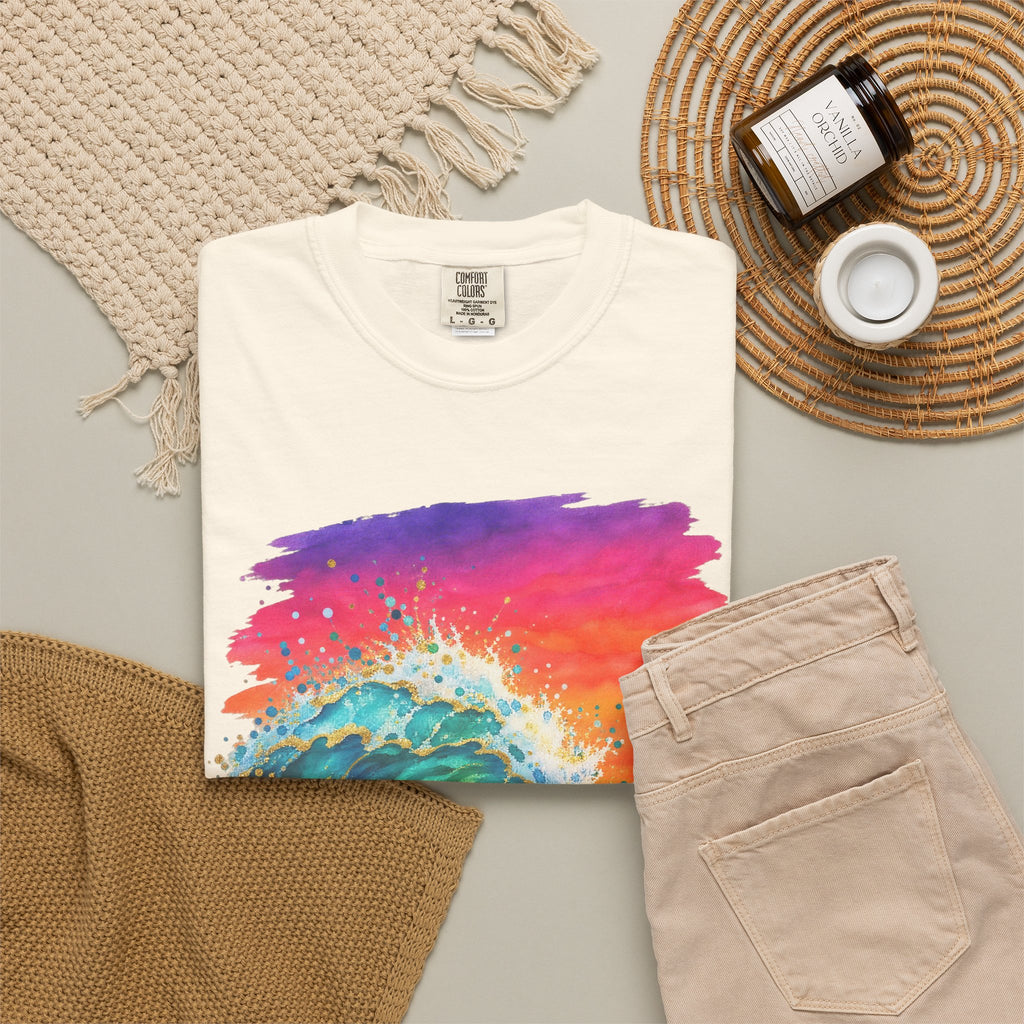 Watercolour Wave Sunset Shirt | Gold Ocean Wave Tee | Comfort Colors T-Shirt