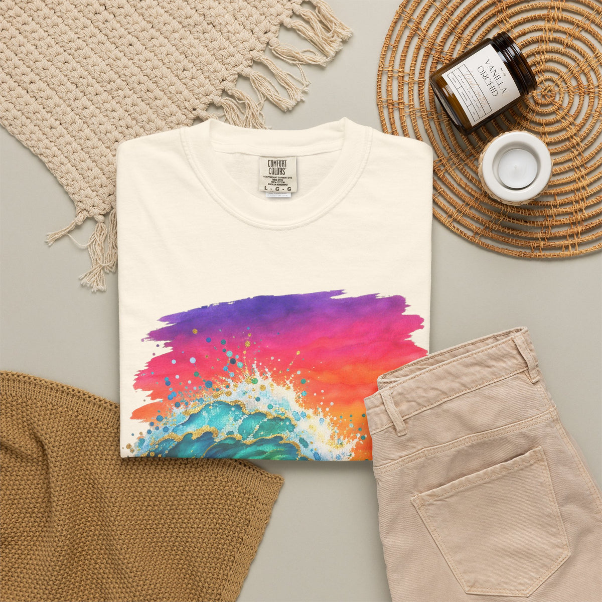 Watercolour Wave Sunset Shirt | Gold Ocean Wave Tee | Comfort Colors T-Shirt