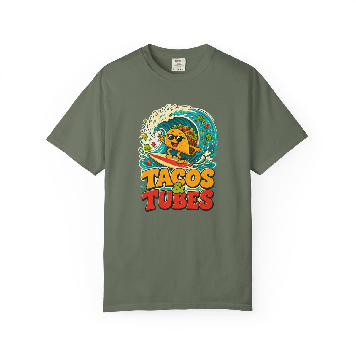 Tacos & Tubes Tee | Funny Taco Surf Shirt | Retro Beach T-Shirt | Comfort Colors Gift