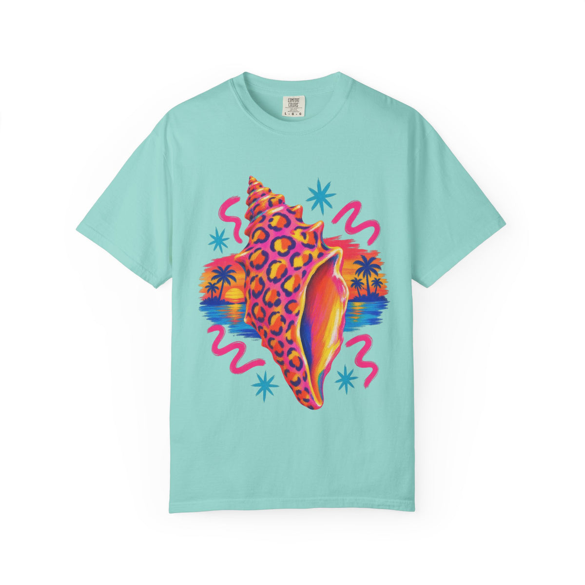 Leopard Conch Shell Shirt | Neon Sunset Beach Tee | Comfort Colors T-Shirt