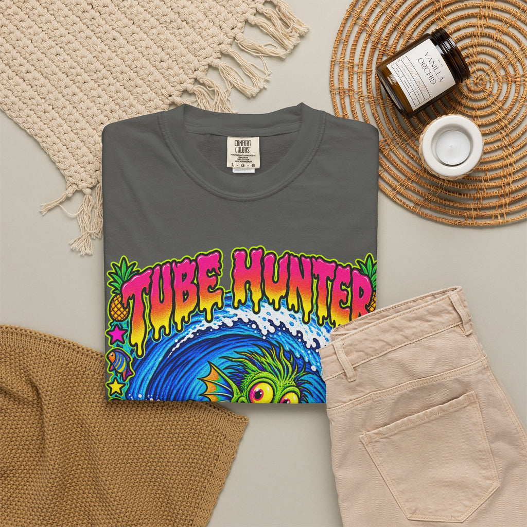 Tube Hunter Tee | 80s Comic Sea Monster Surf Shirt | Funny Barrel Wave T-Shirt | Comfort Colors